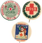 THREE RED CROSS AND TB EARLY CHRISTMAS BUTTONS INCLUDING 1919 SCARCE RED CROSS W/SANTA.