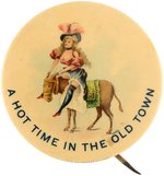 "A HOT TIME IN THE OLD TIME" LARGE VERSION OF ICONIC BUTTON AND BUTTON POWER BOOK PHOTO EXAMPLE.