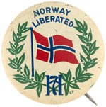 NORWAY LIBERATED RARE WWII BUTTON C. MAY 8, 1945 AND BUTTON POWER BOOK EXAMPLE.