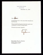 LBJ LETTER THREE WEEKS AFTER JFK DEATH TO SENATOR OLIN JOHNSTON.