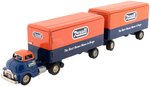 REXALL FRICTION GMC TRUCK W/DUAL TRAILERS IN BOX.