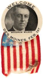 WILSON "WELCOME DES MOINES, FEB. 1ST" RARE 1916 IOWA BUTTON.