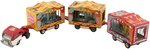 FRICTION CIRCUS HAULER TRUCK W/TRIPLE TRAILERS IN BOX.