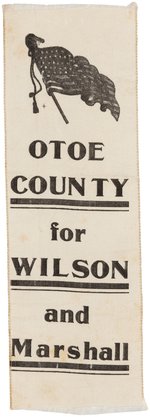 "OTOE COUNTY FOR WILSON AND MARSHALL" RARE NEBRASKA RIBBON.