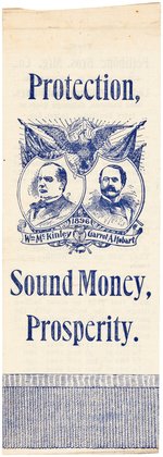 McKINLEY "PROTECTION SOUND MONEY PROSPERITY" SAMPLE JUGATE RIBBON.