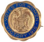 "VOTES FOR WOMEN VICTORY 1915" ENAMEL NEW YORK SUFFRAGE BADGE.
