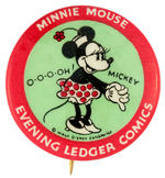 "MINNIE MOUSE EVENING LEDGER COMICS" BEAUTIFUL AND SCARCE BUTTON FROM SET.