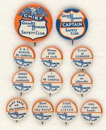 GOOD HUMOR SAFETY CLUB 1930s COMPLETE BUTTON SET WITH SCARCE "CAPTAIN" AND RARE "CHIEF".