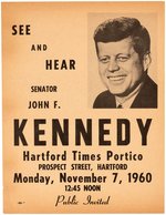 KENNEDY ELECTION EVE 1960 HARTFORD TIMES PORTICO RALLY HANDBILL & 1968 KENNEDY & CONNECTICUT BOOKLET.