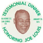 1975 JOE LOUIS CELEBRITY GOLF TOURNAMENT AND TESTIMONIAL DINNER PAIR OF ONE DAY BUTTONS.