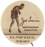 1935 PRE-CHAMPIONSHIP "JOE LOUIS HEAVYWEIGHT SENSATION" BUTTON WITH IMPRINT UNLISTED IN MUCHINSKY.