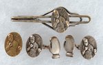 1940s JOE LOUIS STERLING CUFF LINKS (MUCHINSKY UNLISTED), TIE-BAR AND LAPEL STUD ALL W/MATCHING IMAGES.