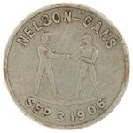 1906 TOKEN FOR HISTORIC 42 ROUND BOUT BETWEEN BATTLING NELSON AND THE CHAMPION OF THE WORLD JOE GANS.