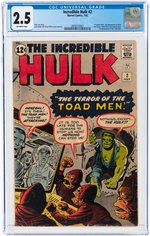 INCREDIBLE HULK #2 JULY 1962 CGC 2.5 GOOD+ (FIRST GREEN HULK).