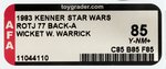 STAR WARS: RETURN OF THE JEDI - WICKET W. WARRICK 77 BACK-A AFA Y-85 NM+.