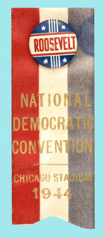 "ROOSEVELT" NAME BUTTON ON 1944 CONVENTION RIBBON.