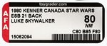 STAR WARS: THE EMPIRE STRIKES BACK - LUKE SKYWALKER 21 BACK AFA 80 NM (KENNER CANADA).
