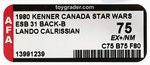 STAR WARS: THE EMPIRE STRIKES BACK - LANDO CALRISSIAN 31 BACK-B AFA 75 EX+/NM (KENNER CANADA).