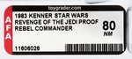 STAR WARS: REVENGE OF THE JEDI - REBEL COMMANDER PROOF CARD AFA 80 NM.