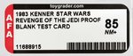 STAR WARS: REVENGE OF THE JEDI - BLANK TEST PROOF CARD AFA 85 NM+.