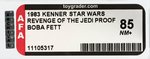 "STAR WARS: REVENGE OF THE JEDI - BOBA FETT" PROOF CARD AFA 85 NM+.