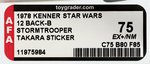 STAR WARS - STORMTROOPER 12 BACK-B AFA 75 EX+/NM (TAKARA STICKER).