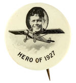 "HERO OF 1927" SCARCE LINDY AND PLANE BUTTON.