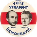 STEVENSON & SPARKMAN "VOTE STRAIGHT DEMOCRATIC" FLOATING HEAD JUGATE BUTTON.