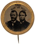 "GRANT AND COLFAX" CONJOINED JUGATE FERROTYPE BADGE.