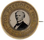 "FOR PRESIDENT 1868 SEYMOUR" BRASS SHELL FERROTYPE BADGE.