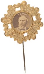 HAYES DIE CUT BRASS SHELL STICK PIN BADGE DeWITT 1876-29.