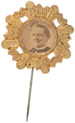 TILDEN DIE CUT BRASS SHELL STICK PIN BADGE DeWITT 1876-18.