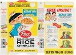 POST SUGAR COATED RICE KRINKLES FILE COPY CEREAL BOX FLAT WITH "RACING CAR" OFFER.