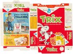 GENERAL MILL TRIX FILE COPY CEREAL BOX FLAT WITH WALKY SQUAWKY TALKIES & TRIX PILLOW CASE PREMIUM OFFERS.