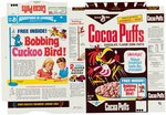 GENERAL MILLS COCOA PUFFS FILE COPY CEREAL BOX FLAT WITH BOBBING CUCKOO BIRD PREMIUM OFFER.