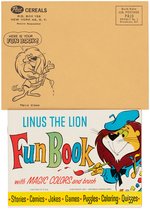 POST CRISPY CRITTERS FILE COPY CEREAL BOX FLAT WITH LINUS THE LION FUN BOOK OFFER & PREMIUM.