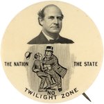 BRYAN "TWILIGHT ZONE" OUTSTANDING 1908 CARTOON BUTTON HAKE #3233.