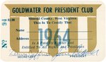 GOLDWATER "AUH2O FOR PRESIDENT CLUB KEYSER" WEST VIRGINIA 1964 CAMPAIGN BUTTON.