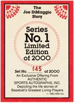 1983 AUTHENTIC SPORTS AUTOGAPHS, INC. COMPLETE CARD SET FEATURING 11 HALL OF FAME MEMBERS.