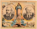 HARRISON & MORTON FULL COLOR LADY LIBERTY 1888 CAMPAIGN POSTER.