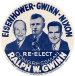 "EISENHOWER GWINN NIXON" LARGE 3.5" TRIGATE NEW YORK COATTAIL BUTTON.