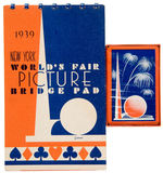 1939 “NEW YORK WORLD’S FAIR PICTURE BRIDGE PAD” PLUS 2 CARD DECKS.