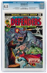 DEFENDERS #11 DECEMBER 1973 CGC 4.5 VG+.