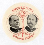 McKINLEY & HOBART "PROTECTION SOUND MONEY" 1896 JUGATE STUD BACK BUTTON.