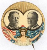 TAFT & SHERMAN 1908 LADY LIBERTY JUGATE BUTTON.