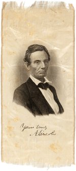 "YOURS TRULY A. LINCOLN" STRIKING 1860 CAMPAIGN PORTRAIT RIBBON.