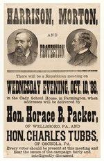 HARRISON & MORTON JUGATE BROADSIDE FOR 1888 FARMINGTON, PENSYLVANIA CAMPAIGN EVENT.