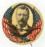 ROOSEVELT EAGLE & AMERICAN FLAG PORTRAIT BUTTON.