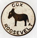 "COX ROOSEVELT" ENAMEL DONKEY STUD BACK LAPEL BADGE.