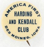 "HARDING AND KENDALL CLUB" SCARCE 1920 IOWA COATTAIL BUTTON.